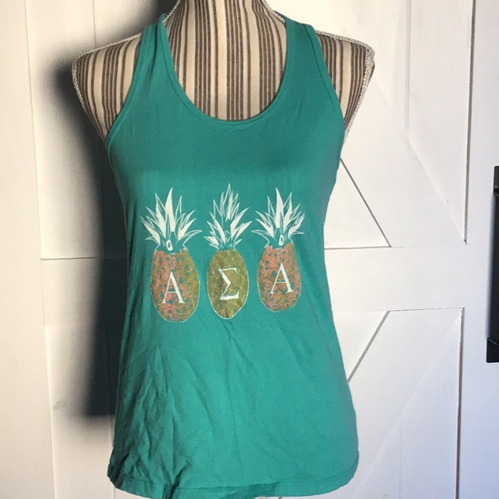 Alpha sigma alpha ΑΣΑ Bella canvas tank green with pink and yellow font